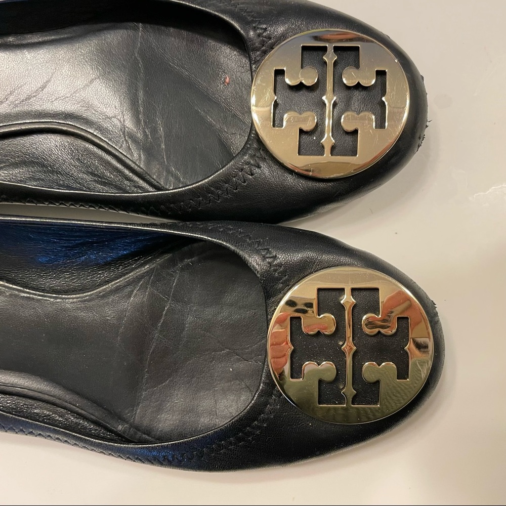 Tory Burch Reva Black and Gold Ballet Flat